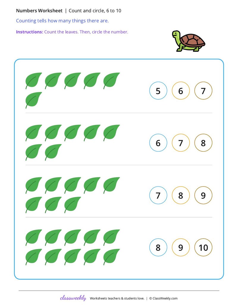 Count and circle, 6 to 10 worksheet preview