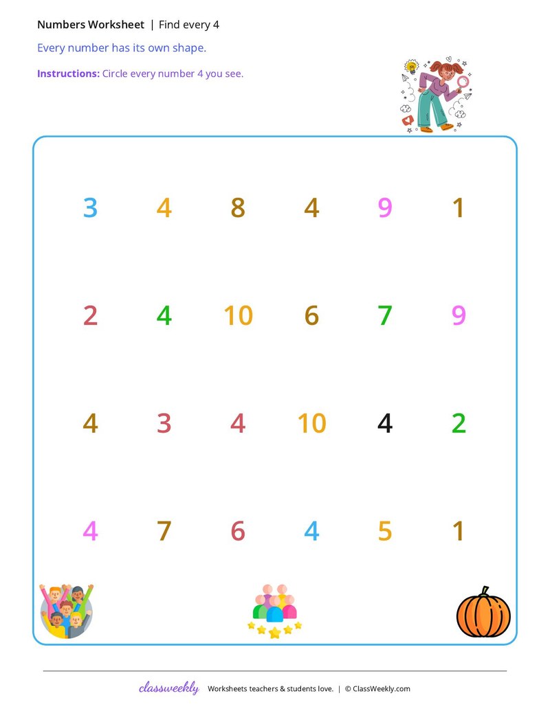 Find every 4 worksheet preview