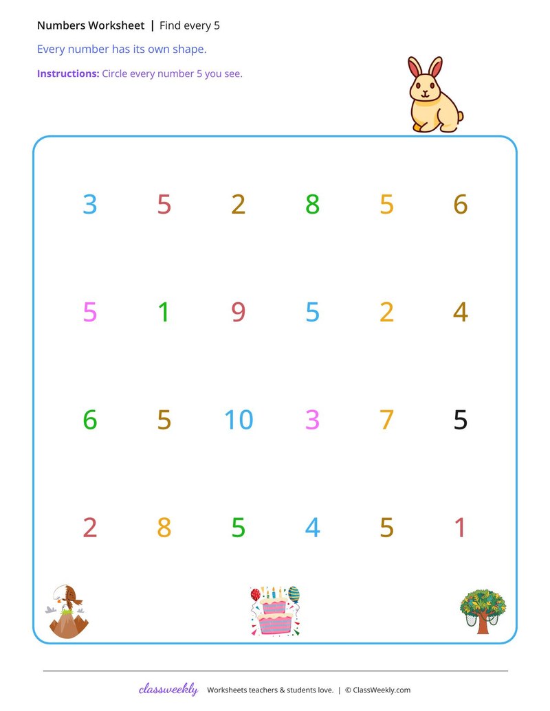 Find every 5 worksheet preview
