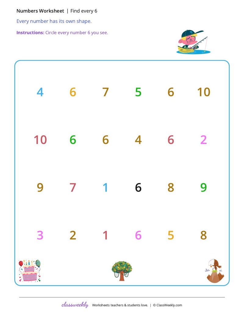 Find every 6 worksheet preview