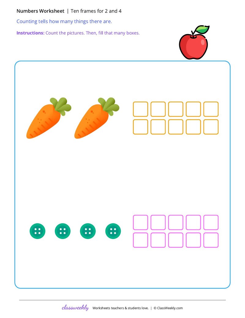 Ten frames for 2 and 4