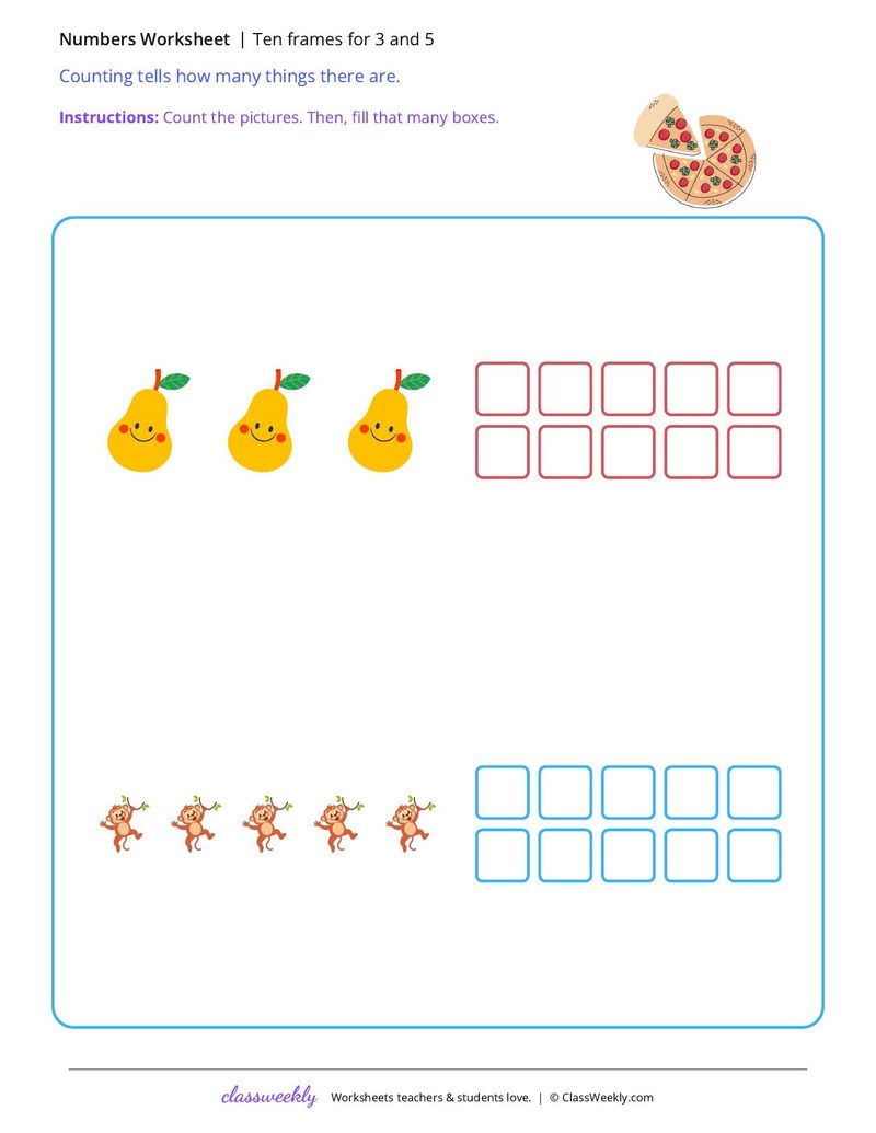 Ten frames for 3 and 5