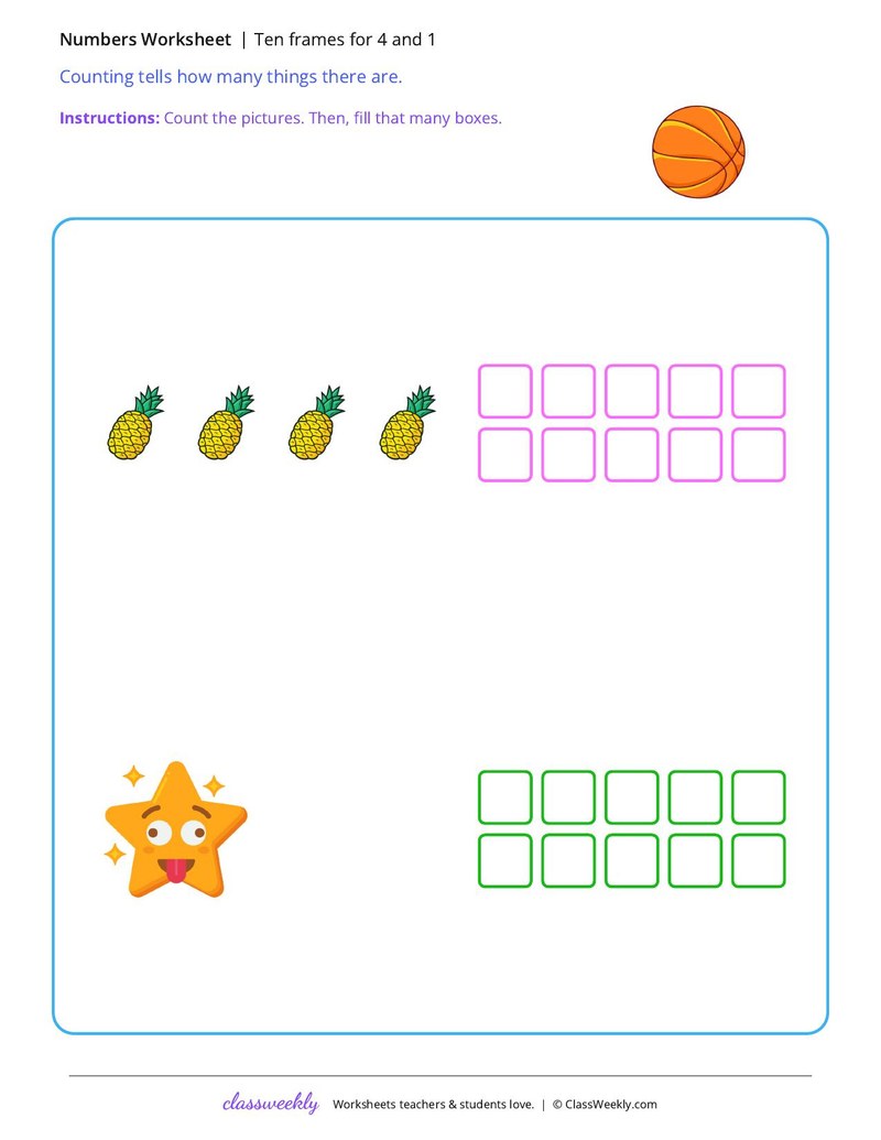 Ten frames for 4 and 1 - Set 1