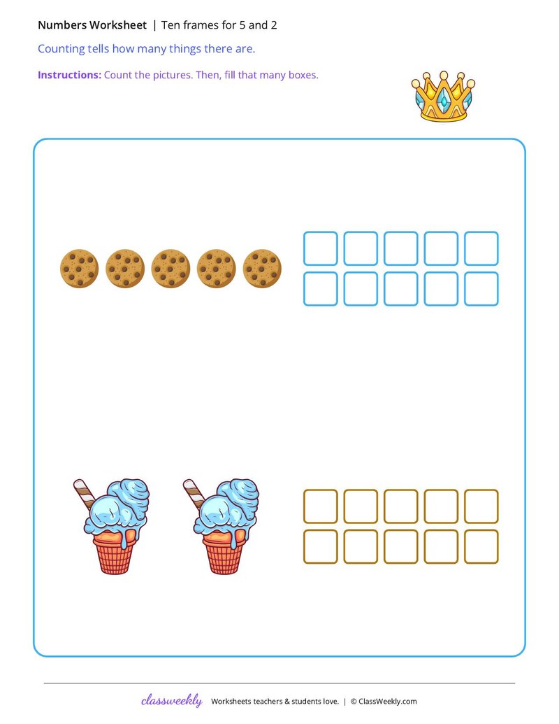 Ten frames for 5 and 2 - Set 1
