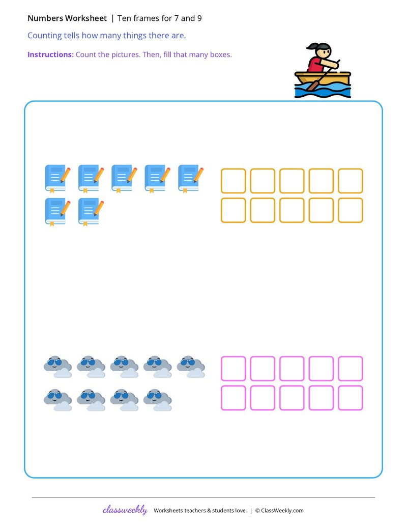 Ten frames for 7 and 9