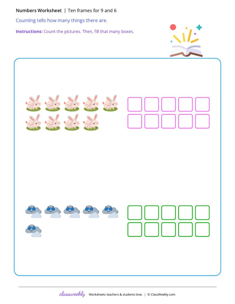 Ten frames for 9 and 6 - Set 1