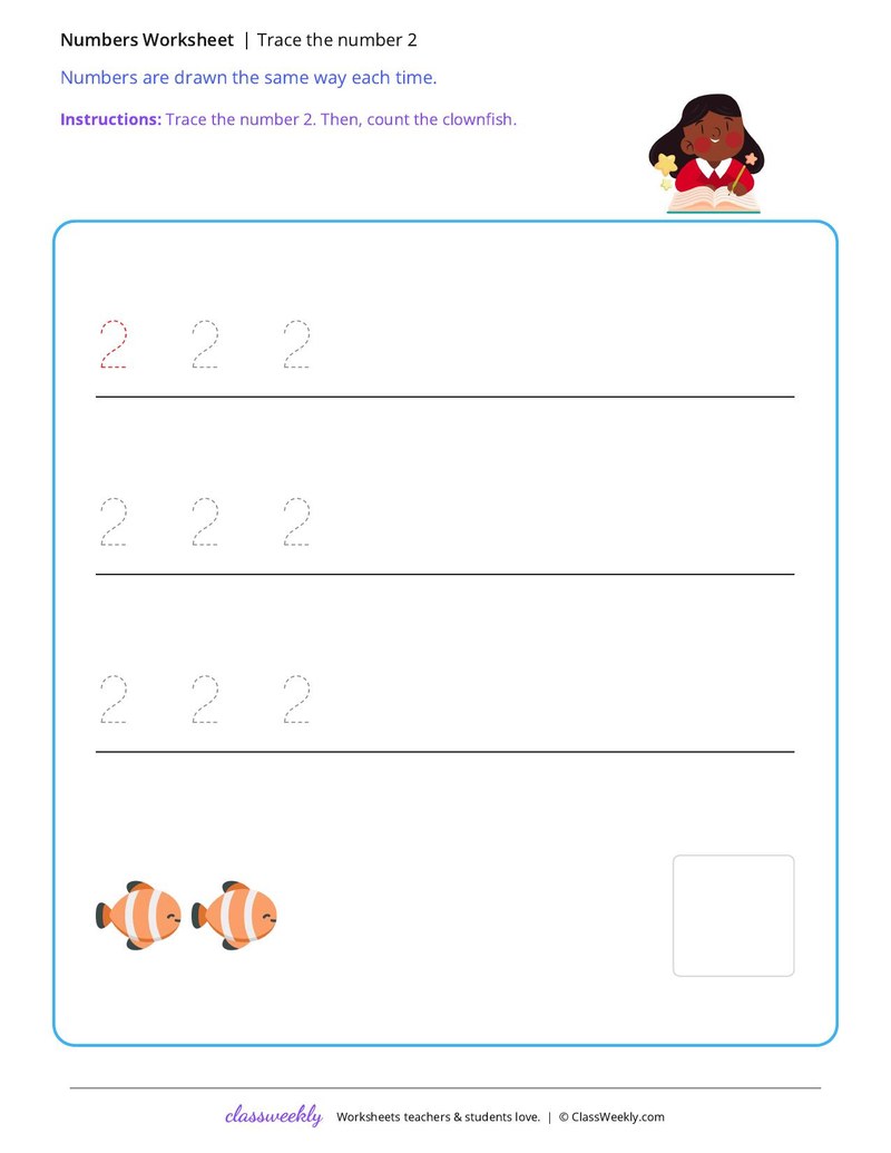 Trace the number 2 worksheet preview