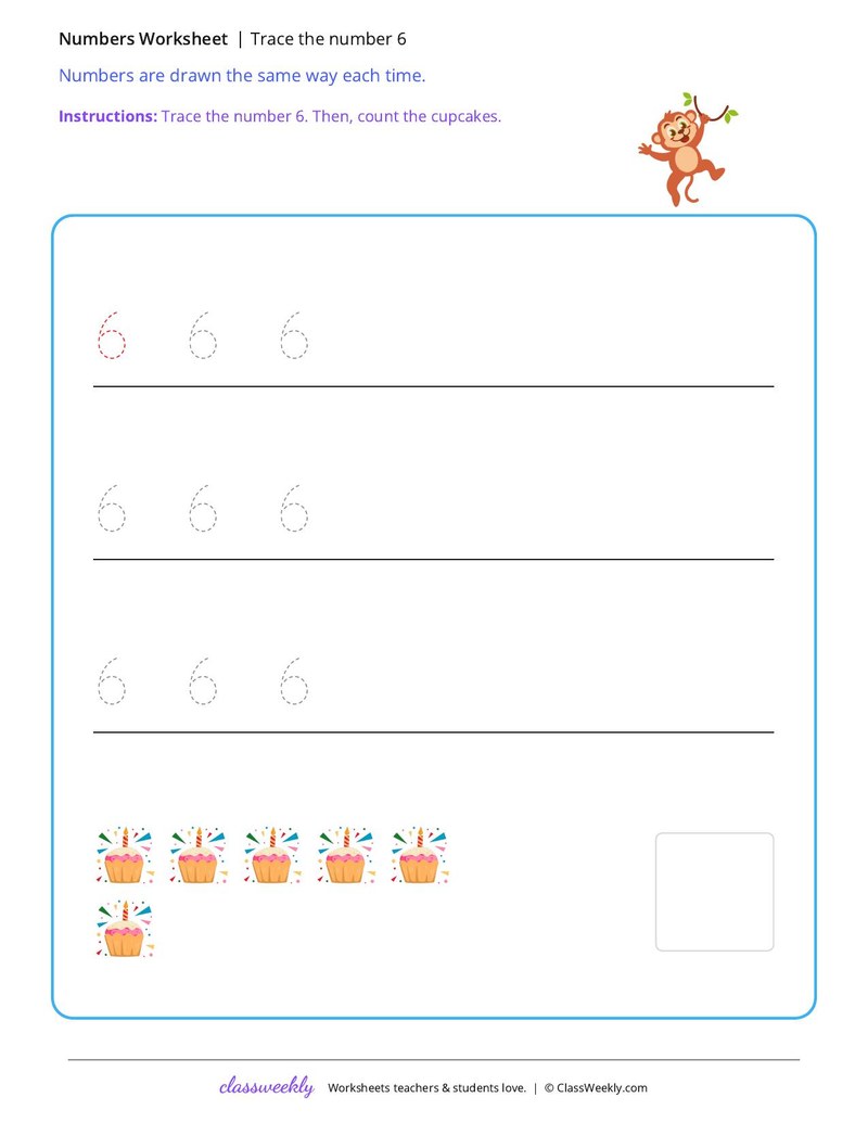 Trace the number 6 worksheet preview