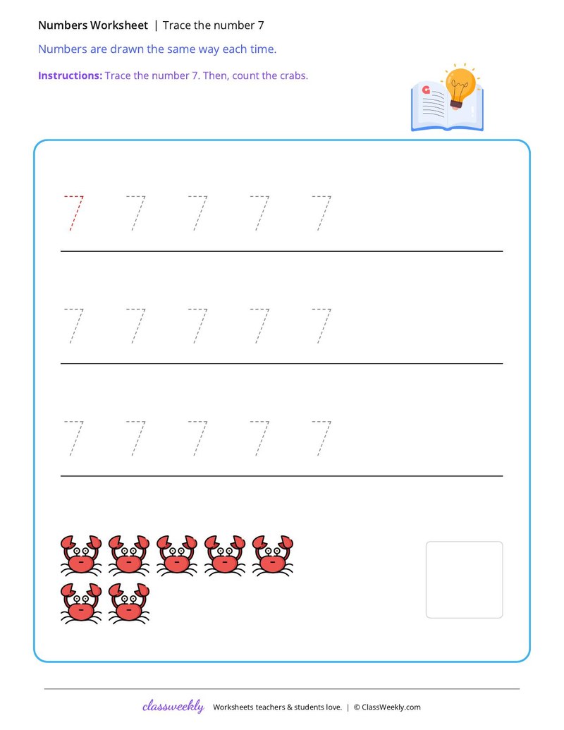 Trace the number 7 worksheet preview