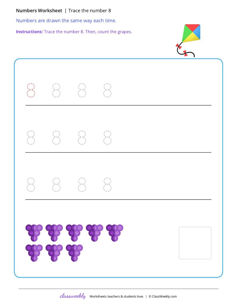 Trace the number 8 worksheet preview