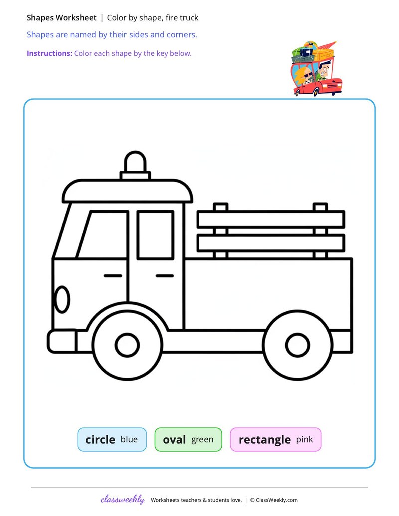 Color by shape, fire truck
