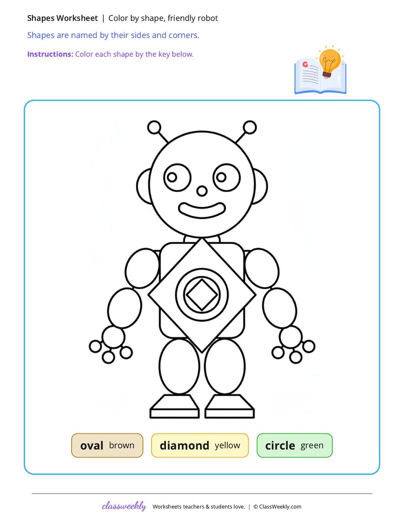 Color by shape, friendly robot