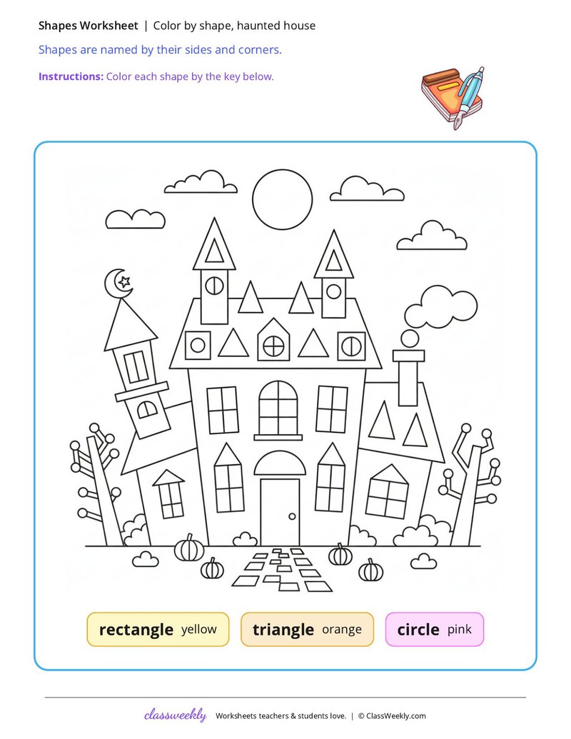 Color by shape, haunted house