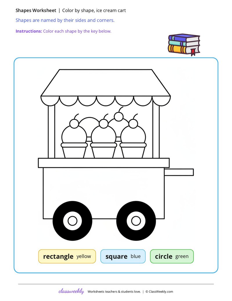 Color by shape, ice cream cart