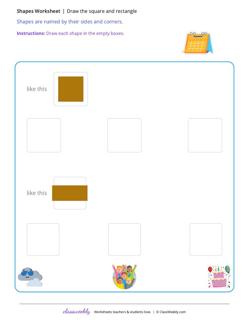 Draw the square and rectangle