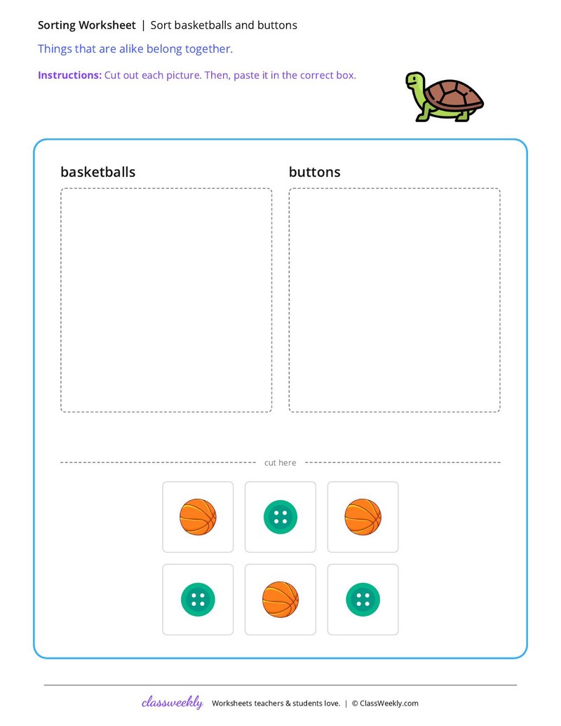 Sort basketballs and buttons