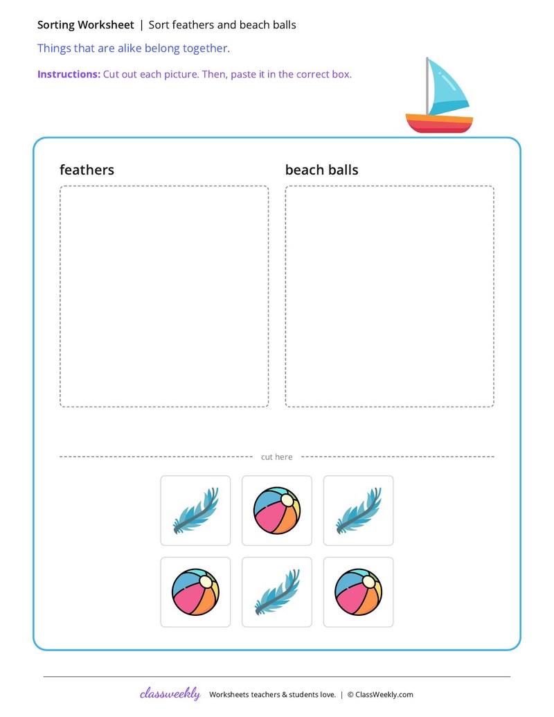 Sort feathers and beach balls