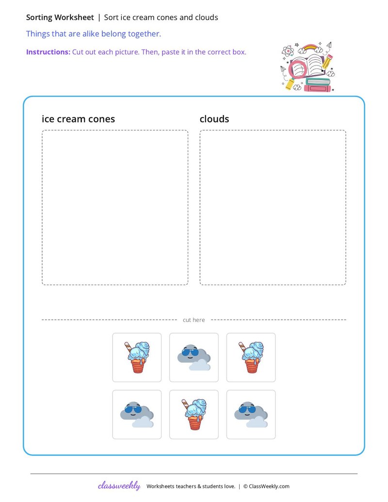 Sort ice cream cones and clouds