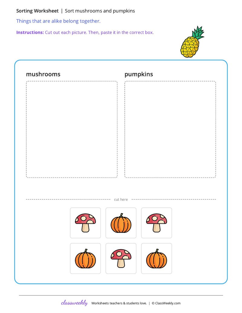 Sort mushrooms and pumpkins