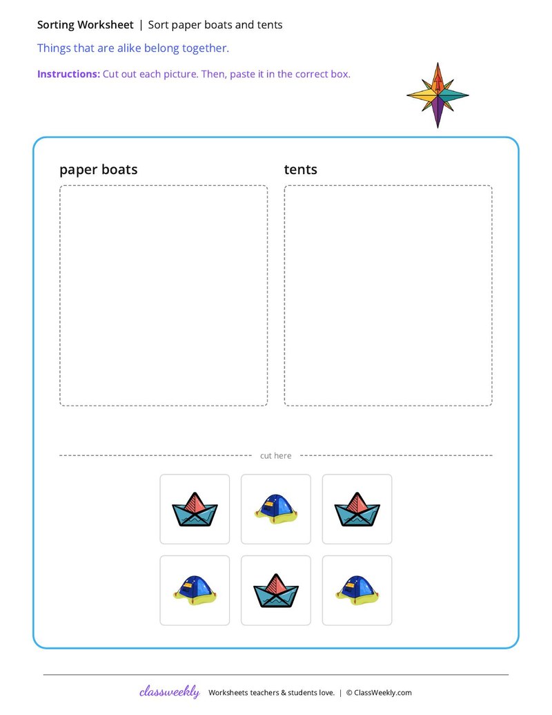 Sort paper boats and tents