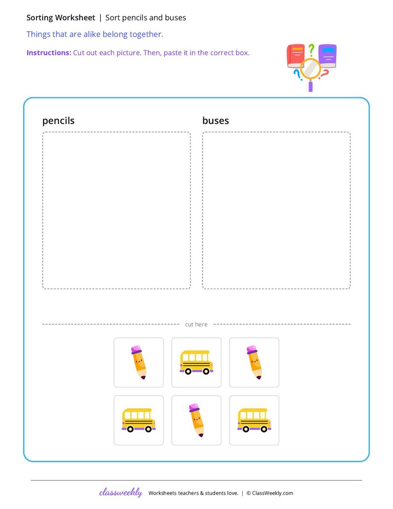 Sort pencils and buses