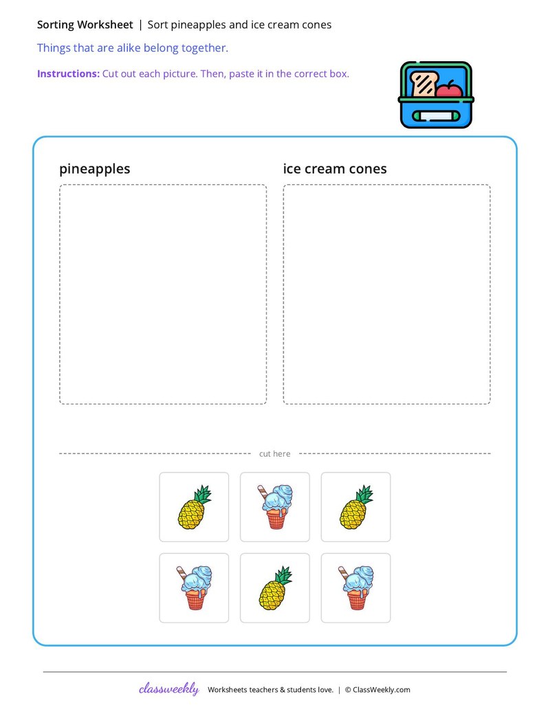 Sort pineapples and ice cream cones