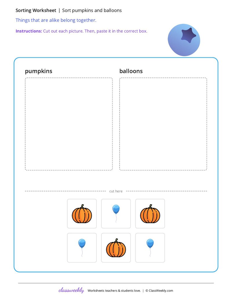Sort pumpkins and balloons
