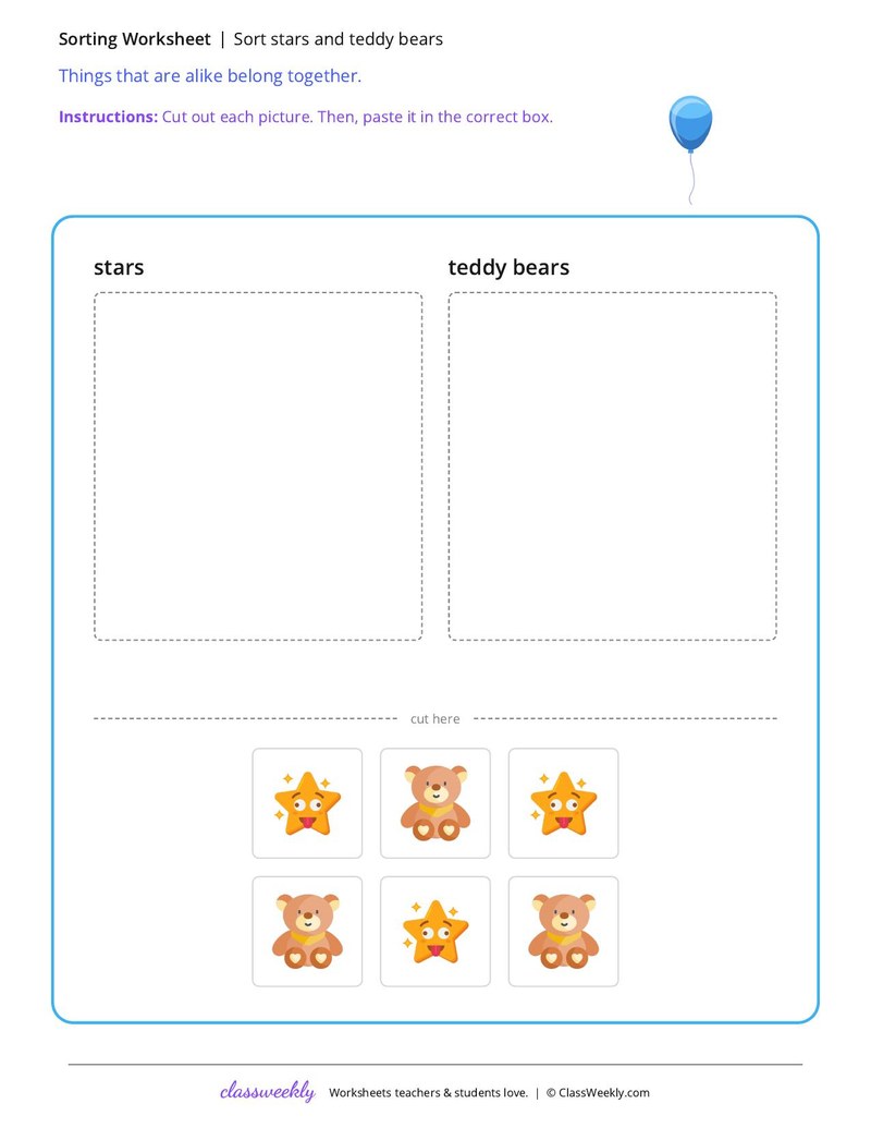 Sort stars and teddy bears