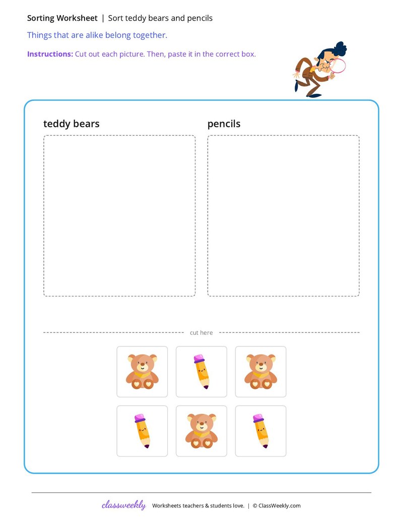 Sort teddy bears and pencils