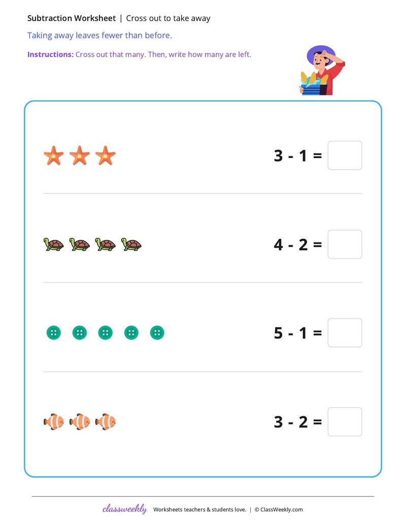 Cross out to take away worksheet preview