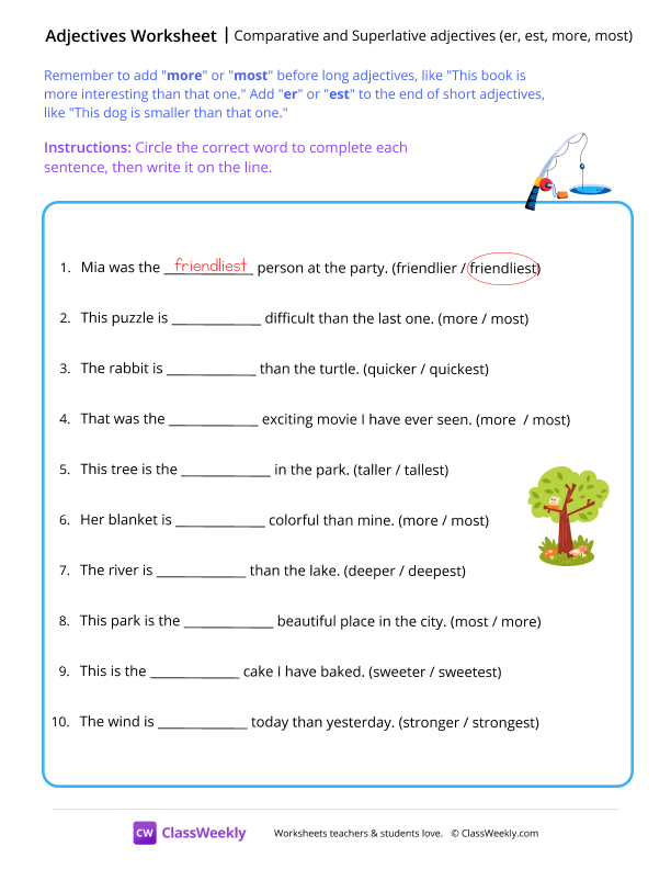 Comparative & Superlative adjectives - er, est, more, most