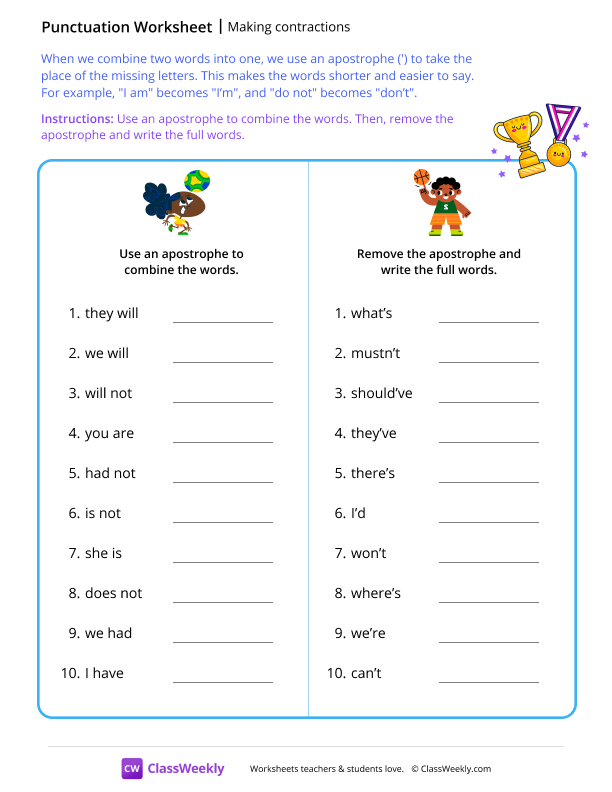 Making contractions - Trophy