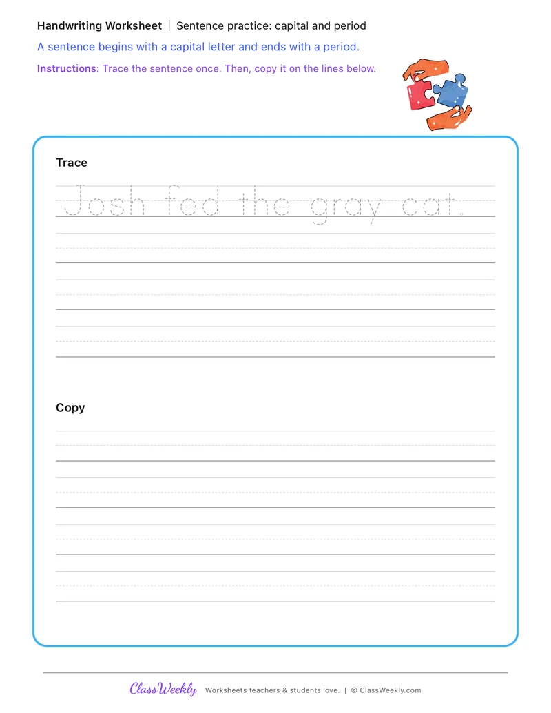 Sentence practice: capital and period
