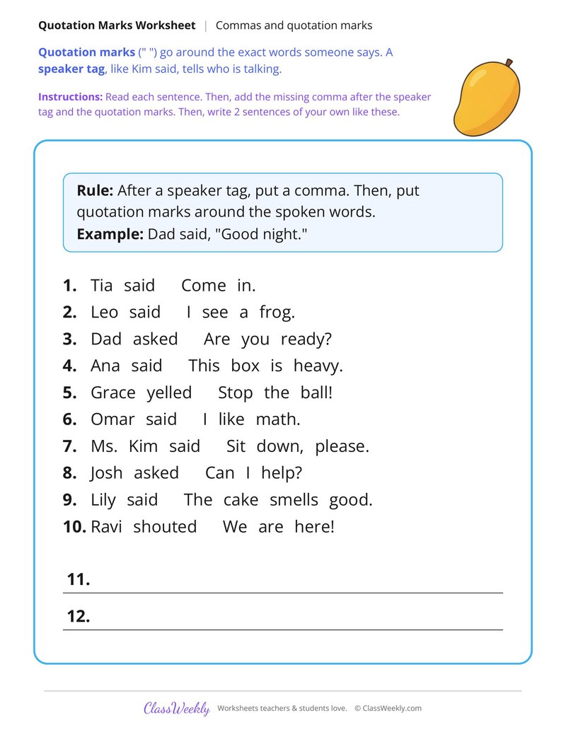 Commas and Quotation Marks in Simple Dialogue