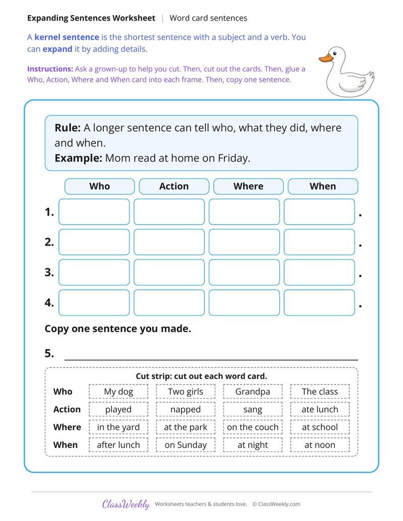 Build a Longer Sentence From Word Cards