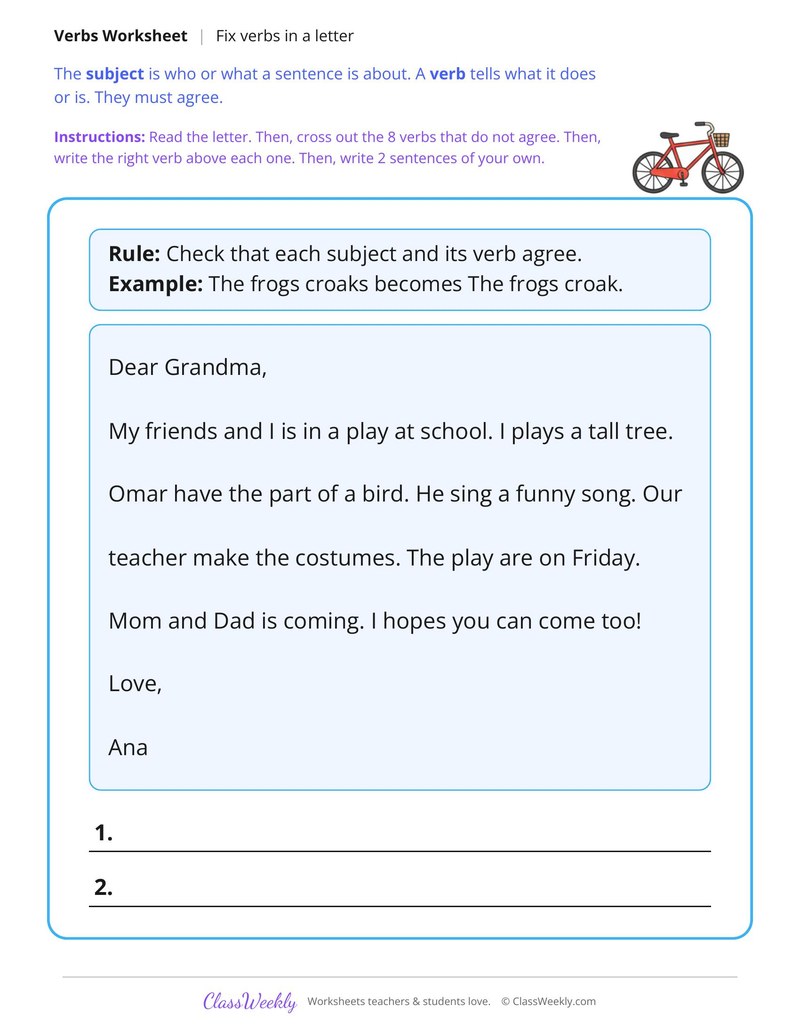 Fix Subject Verb Mistakes in a Letter