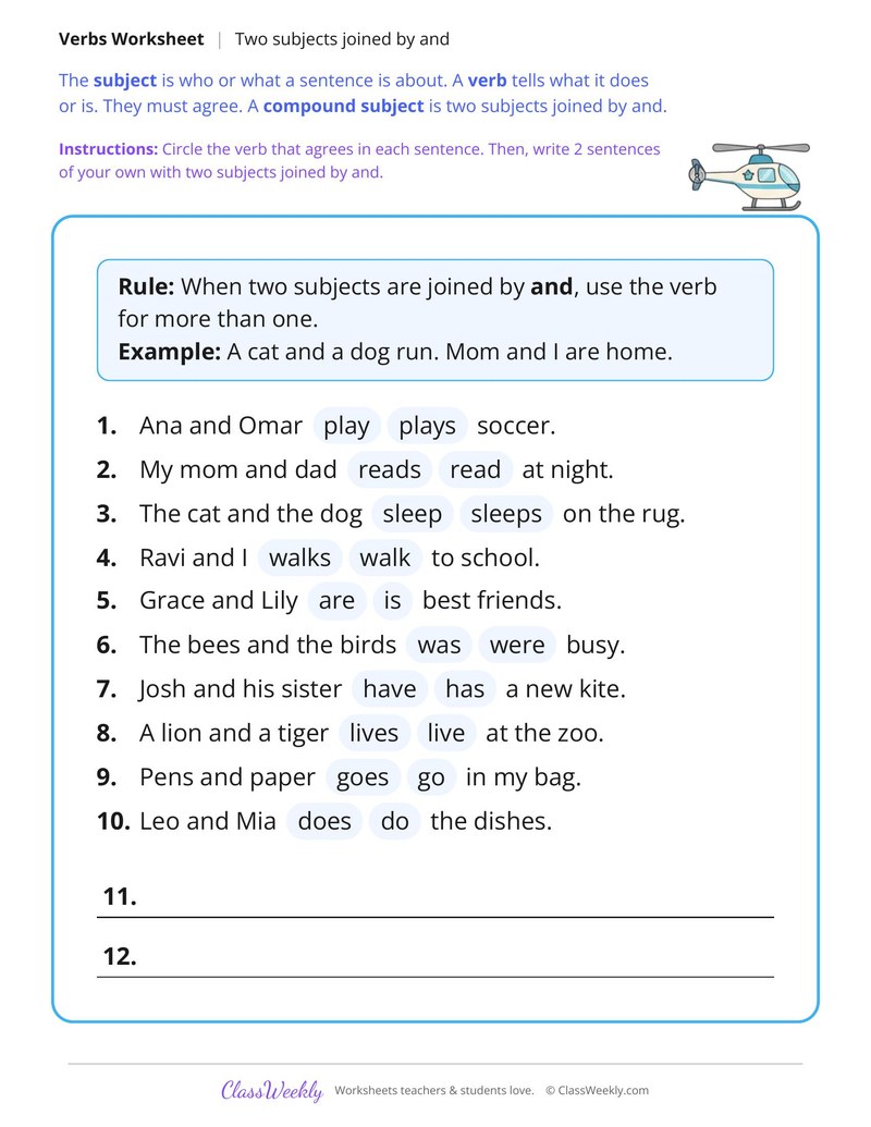 Subject Verb Agreement With Two Subjects Joined by And