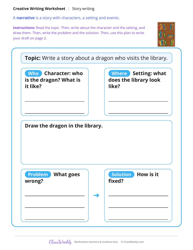 A Dragon at the Library Story Writing - Page 1