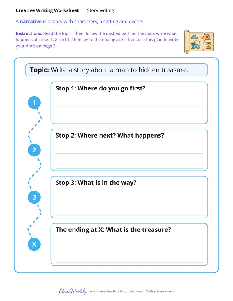 A Map to Hidden Treasure Story Writing - Page 1