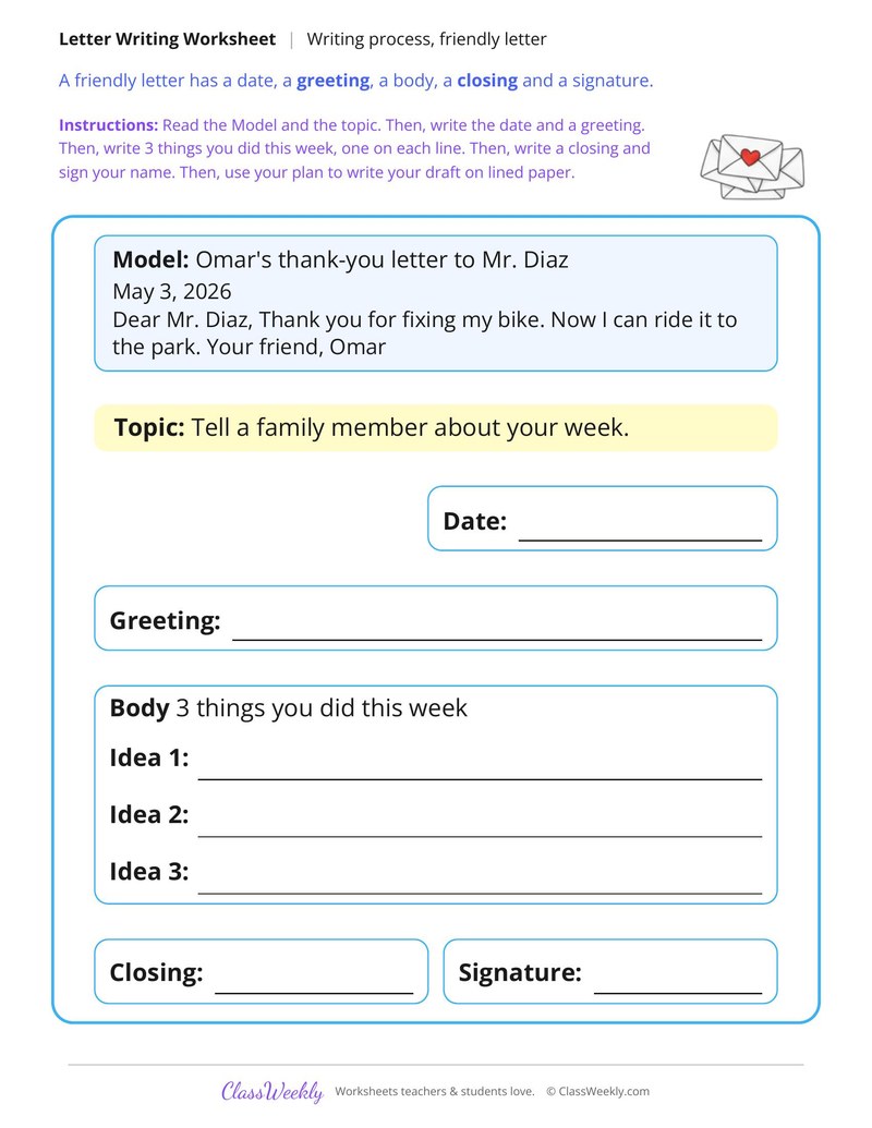 Plan a Friendly Letter to a Family Member