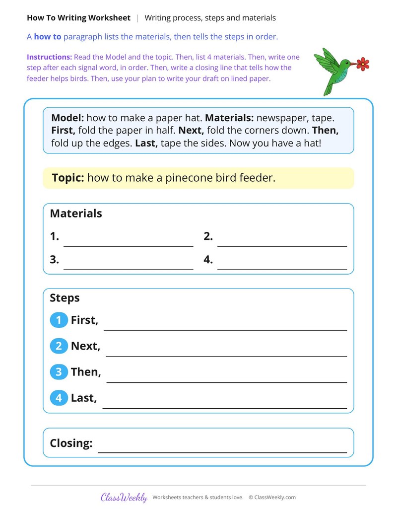 Plan a How To Paragraph With Steps and Materials