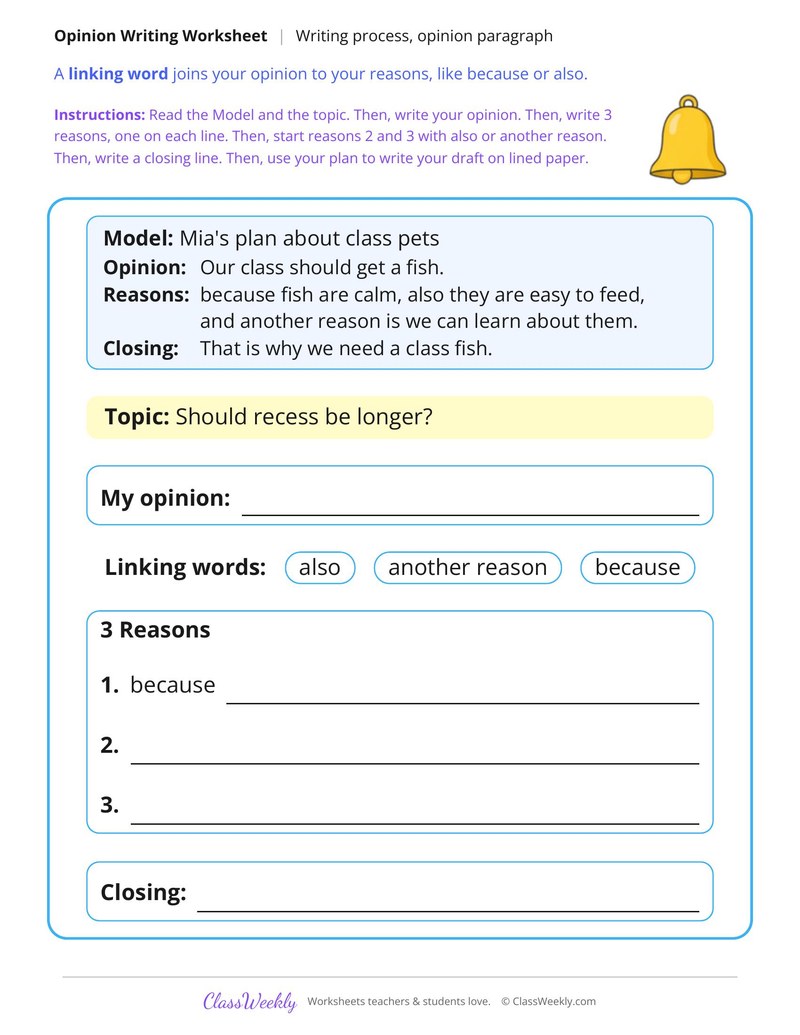 Plan an Opinion Paragraph With Reasons and a Closing