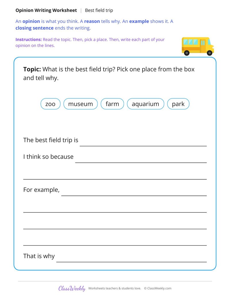 Best Field Trip Opinion Writing