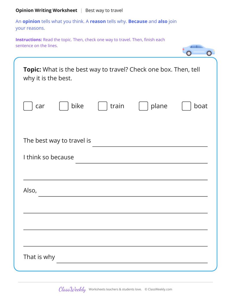 Best Way to Travel Opinion Writing