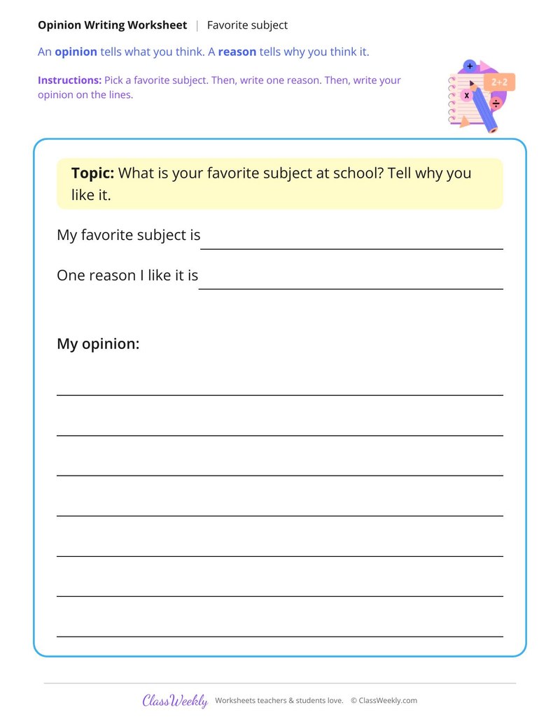 Favorite Subject Opinion Writing
