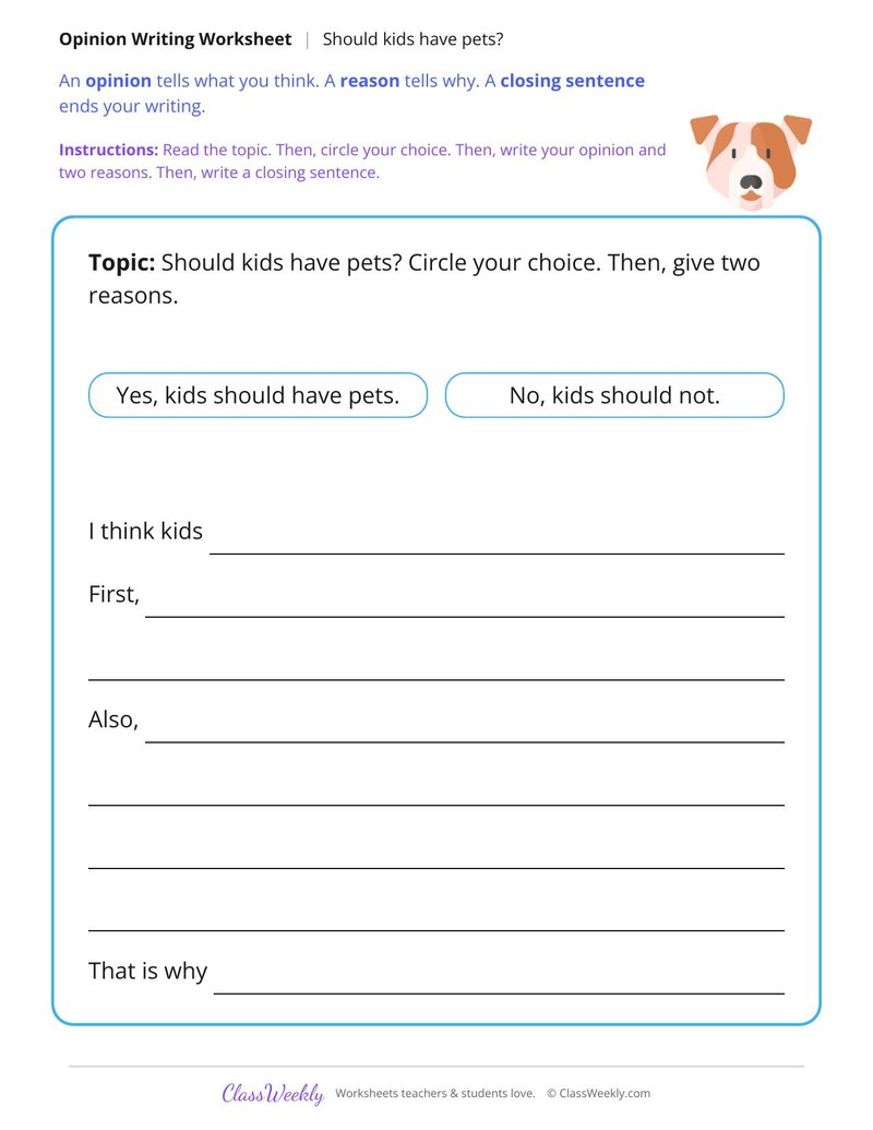 Should Kids Have Pets Opinion Writing