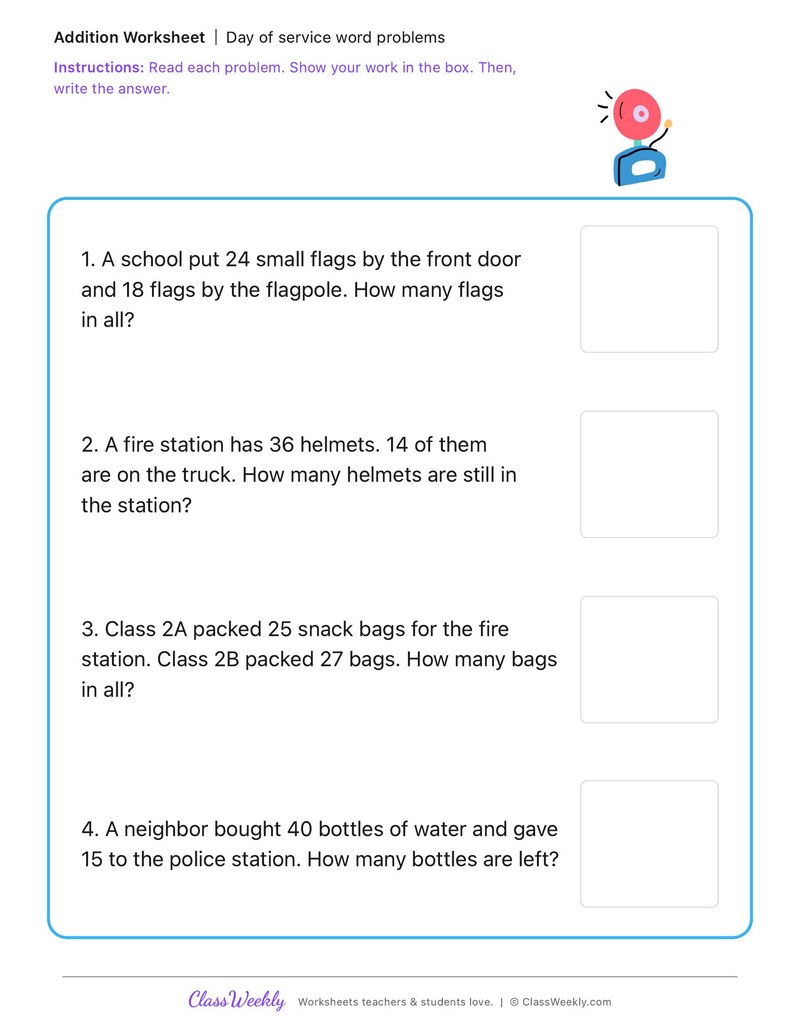 Day of Service Word Problems - Patriot Day