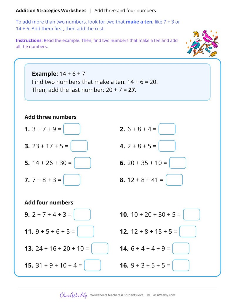 Add Three and Four Numbers