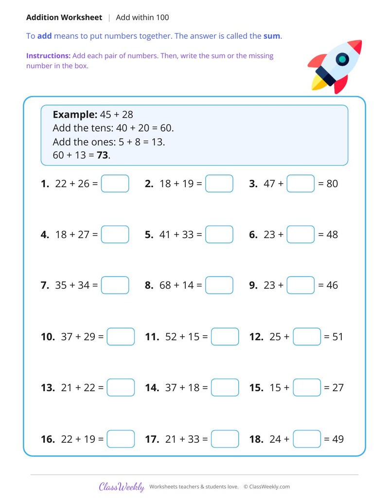 Add Within 100, Fluency Practice