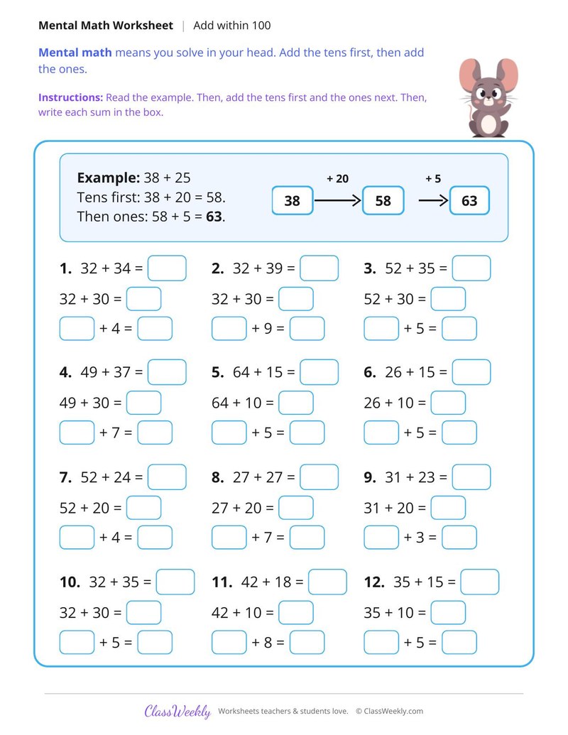 Add Within 100, Mental Math